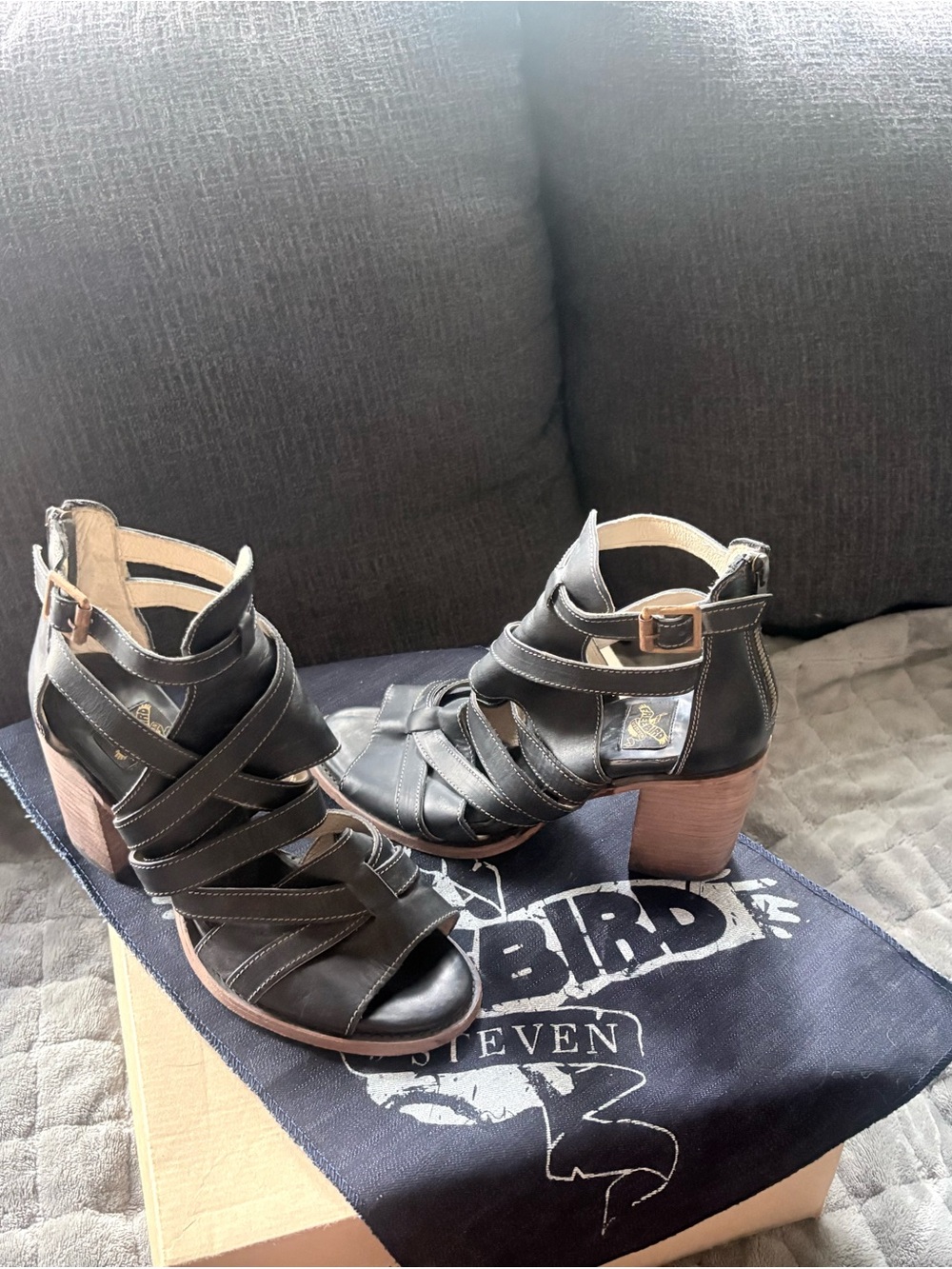 Seven7 Black Strappy Block Heel Sandals